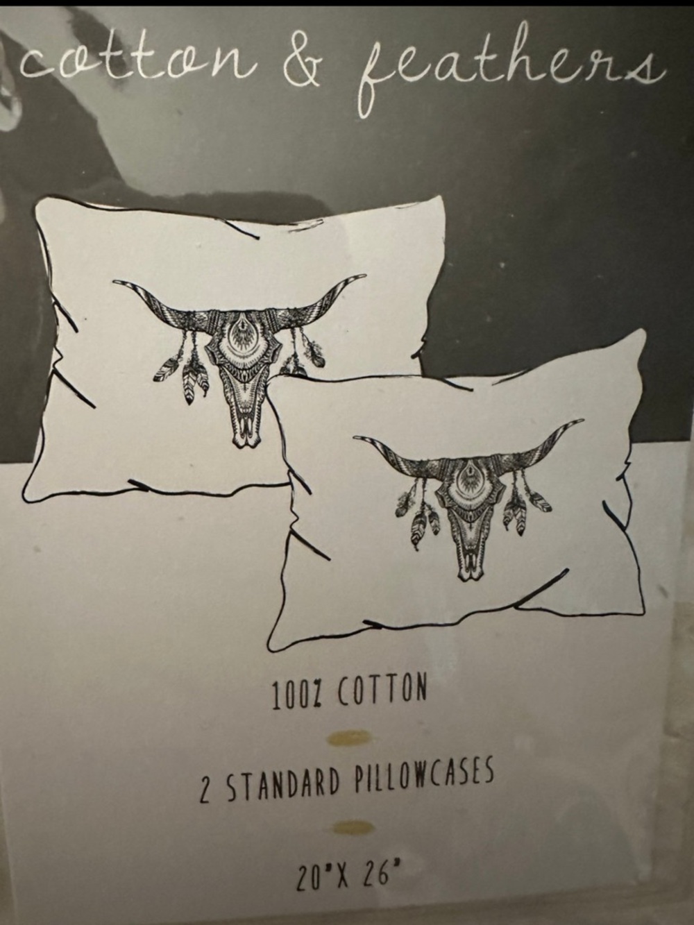 Source Unknown White Pillowcases with Black Western Steer Skull Print - Set of 2